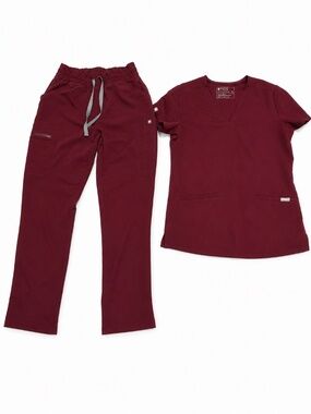 FIGS Burgundy Scrub Set XS Top XS Petite Pants